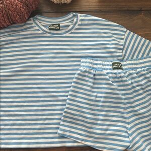 Daily Drills x Sarah Walker Sky Blue and White Striped Lounge Set
